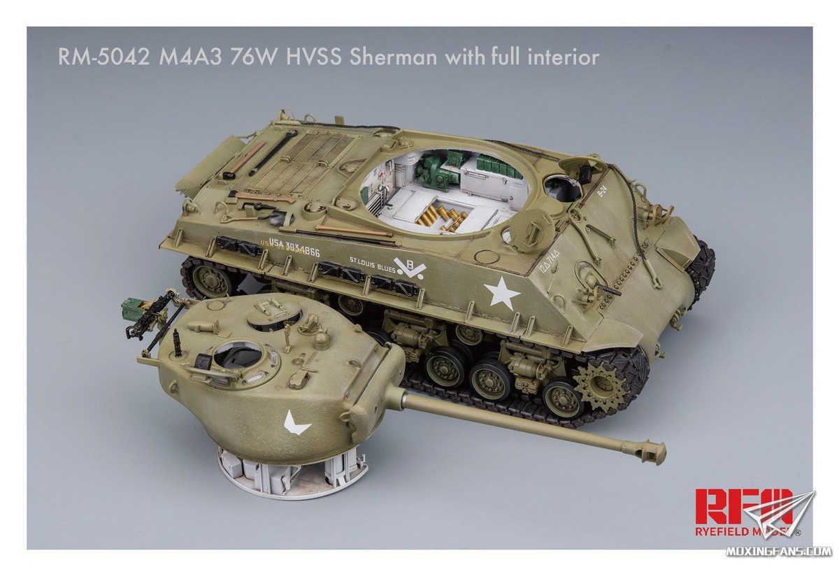 麦田RM-5042】1/35 美国M4A3 76W HVSS谢尔曼中型坦克官方成品照片更新_