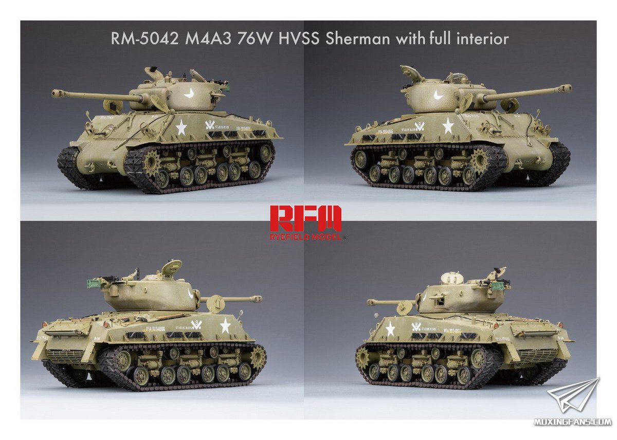 麦田RM-5042】1/35 美国M4A3 76W HVSS谢尔曼中型坦克官方成品照片更新_