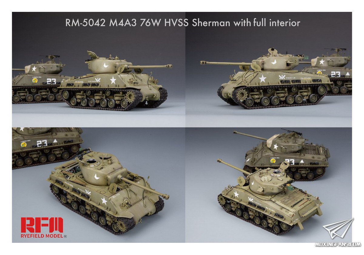 麦田RM-5042】1/35 美国M4A3 76W HVSS谢尔曼中型坦克官方成品照片更新_